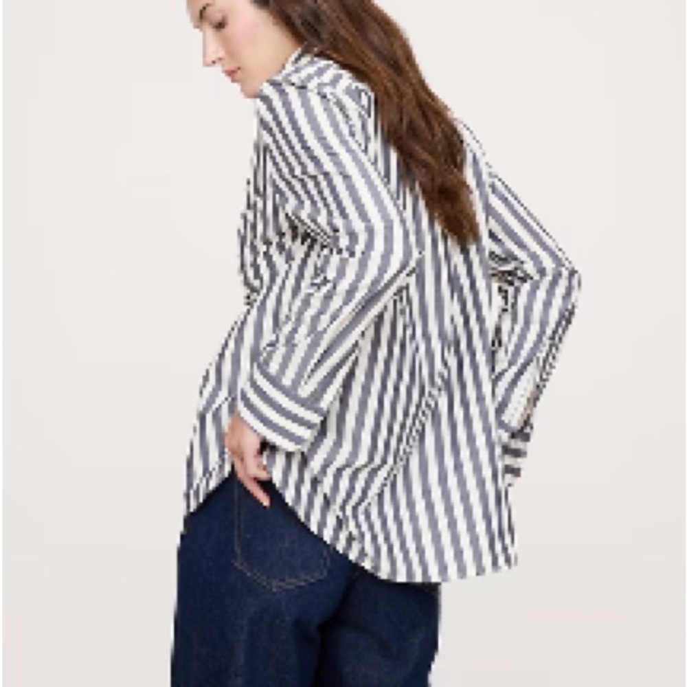 Banana Republic Dark Gray and White Striped Shirt Size M - Picture 2 of 6